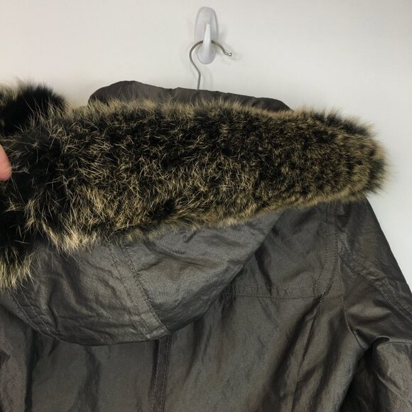 Laundry by Shelli Segal Fur Trim Hood Long Jacket Green Size XS - Picture 14 of 16